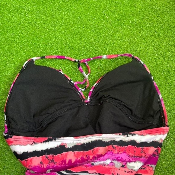 Vintage Y2K Pink/Black Belted Swimsuit Halter Top Bathing Suit Padded - Picture 5 of 6